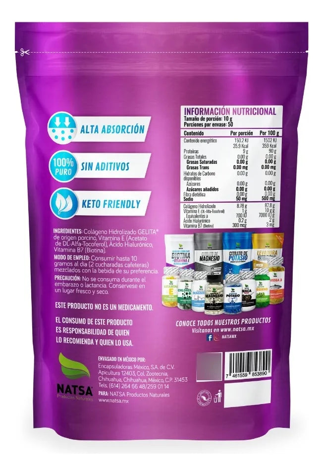 Biotina con Ácido Hialurónico, Colágeno y Vitamina E 500 g
