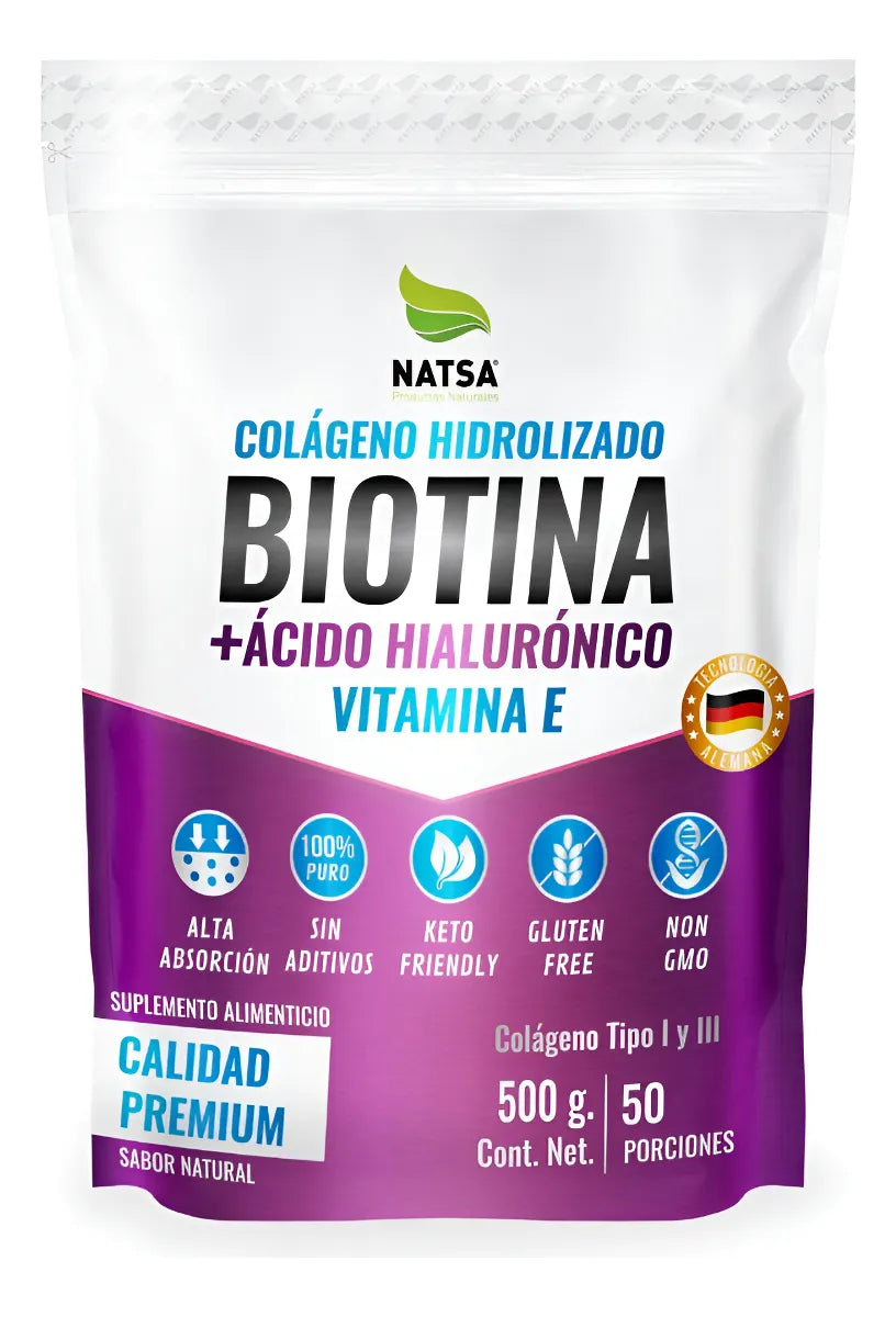 Biotina con Ácido Hialurónico, Colágeno y Vitamina E 500 g