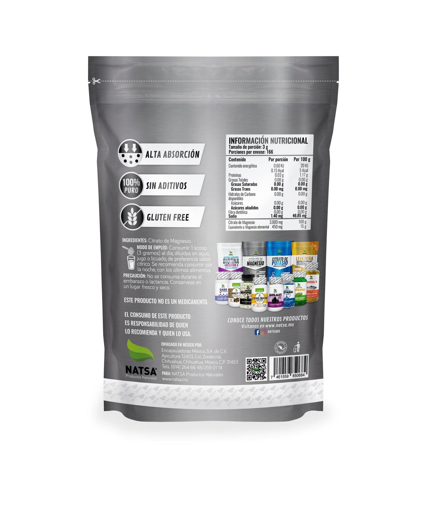 500 g de Citrato de Magnesio y 500 g de Citrato de Potasio