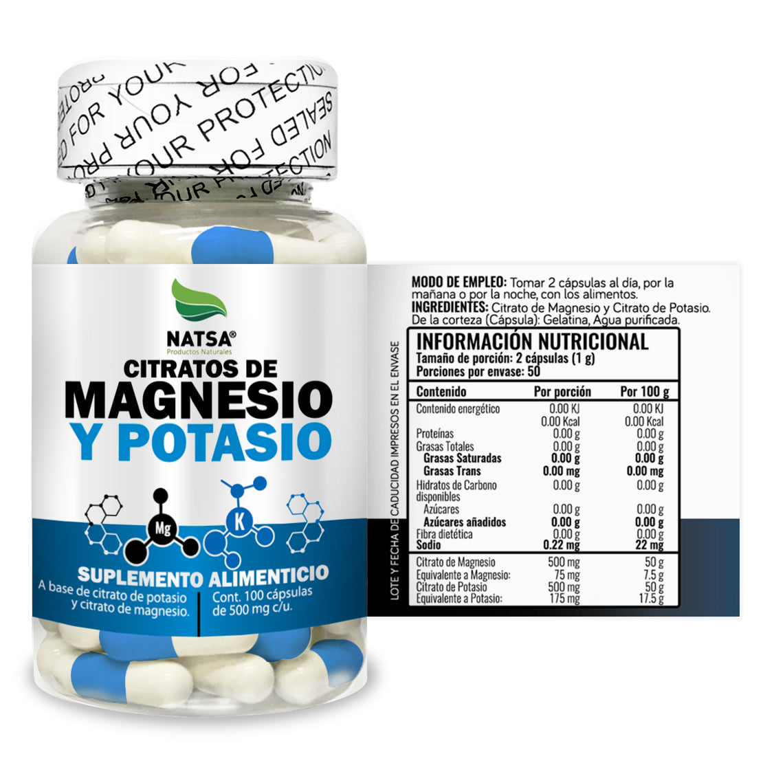 Citratos de Magnesio y Potasio 100 cápsulas