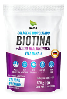 Biotina con Ácido Hialurónico, Colágeno y Vitamina E 500 g