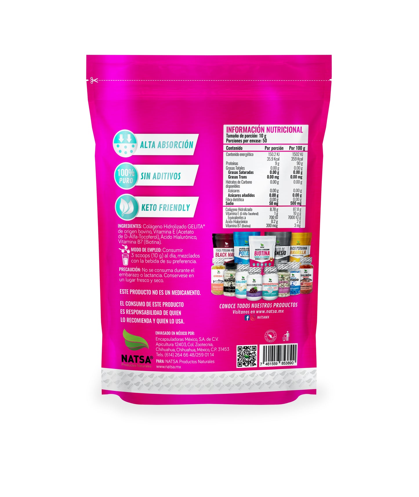 Biotina con Ácido Hialurónico, Colágeno y Vitamina E 500 g