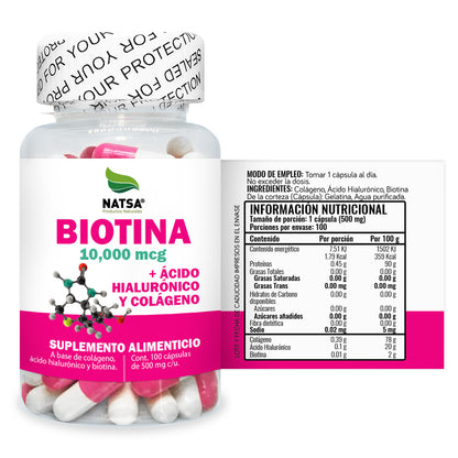 Biotina con Ácido Hialurónico y Colágeno 100 cápsulas