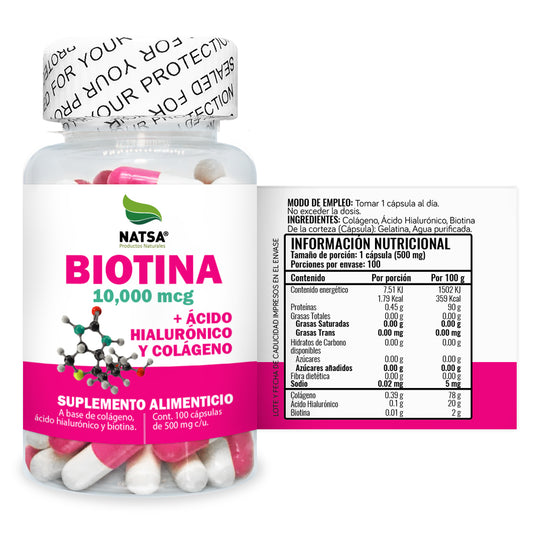 Biotina con Ácido Hialurónico y Colágeno 100 cápsulas