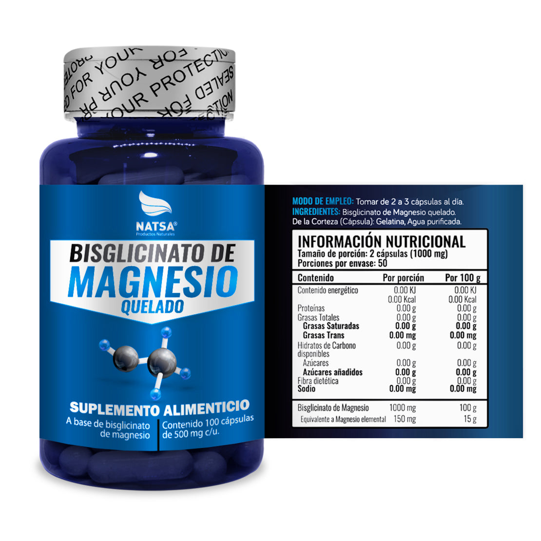 Bisglicinato de Magnesio 100 cápsulas
