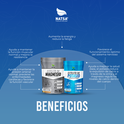 500 g de Citrato de Magnesio y 500 g de Citrato de Potasio